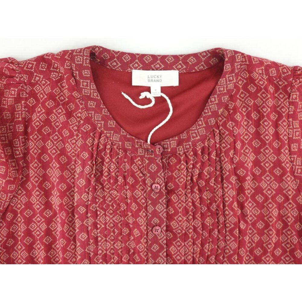 Lucky Brand Red Boho LS Mini Shirt Dress Womens Sz M Casual Burgundy Light Weigh - Picture 4 of 8